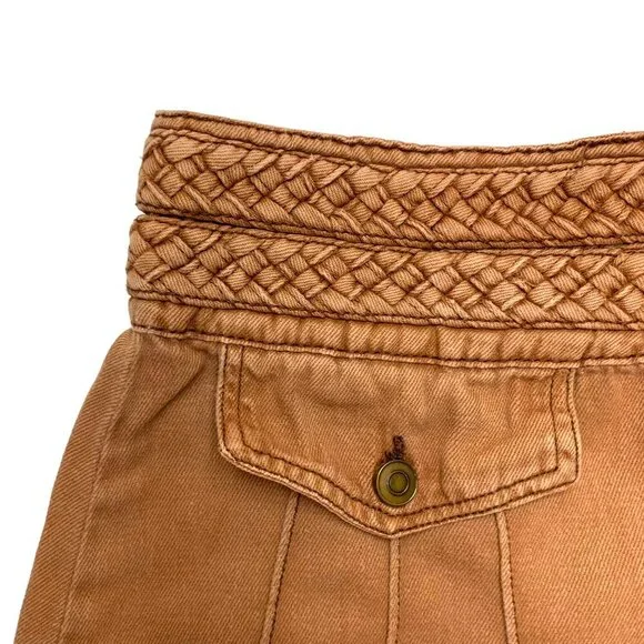 Free People Hemp Cotton Blend Distressed Brown Braided Wide Waist A Lined‎ Skirt - Picture 8 of 10